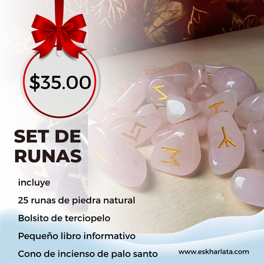 Set de Runas de Cuarzo Rosa