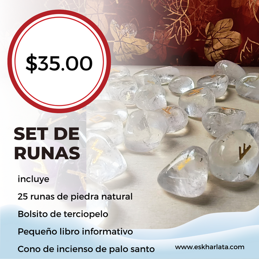 Set de Runas de cuarzo cristal