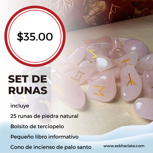 Set de Runas de Cuarzo Rosa