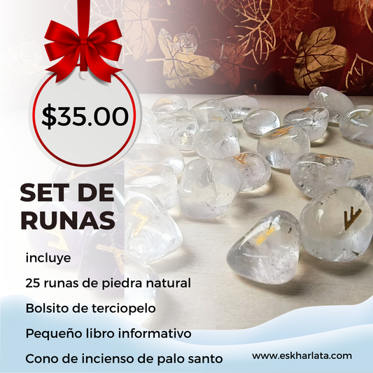 Set de Runas de cuarzo cristal